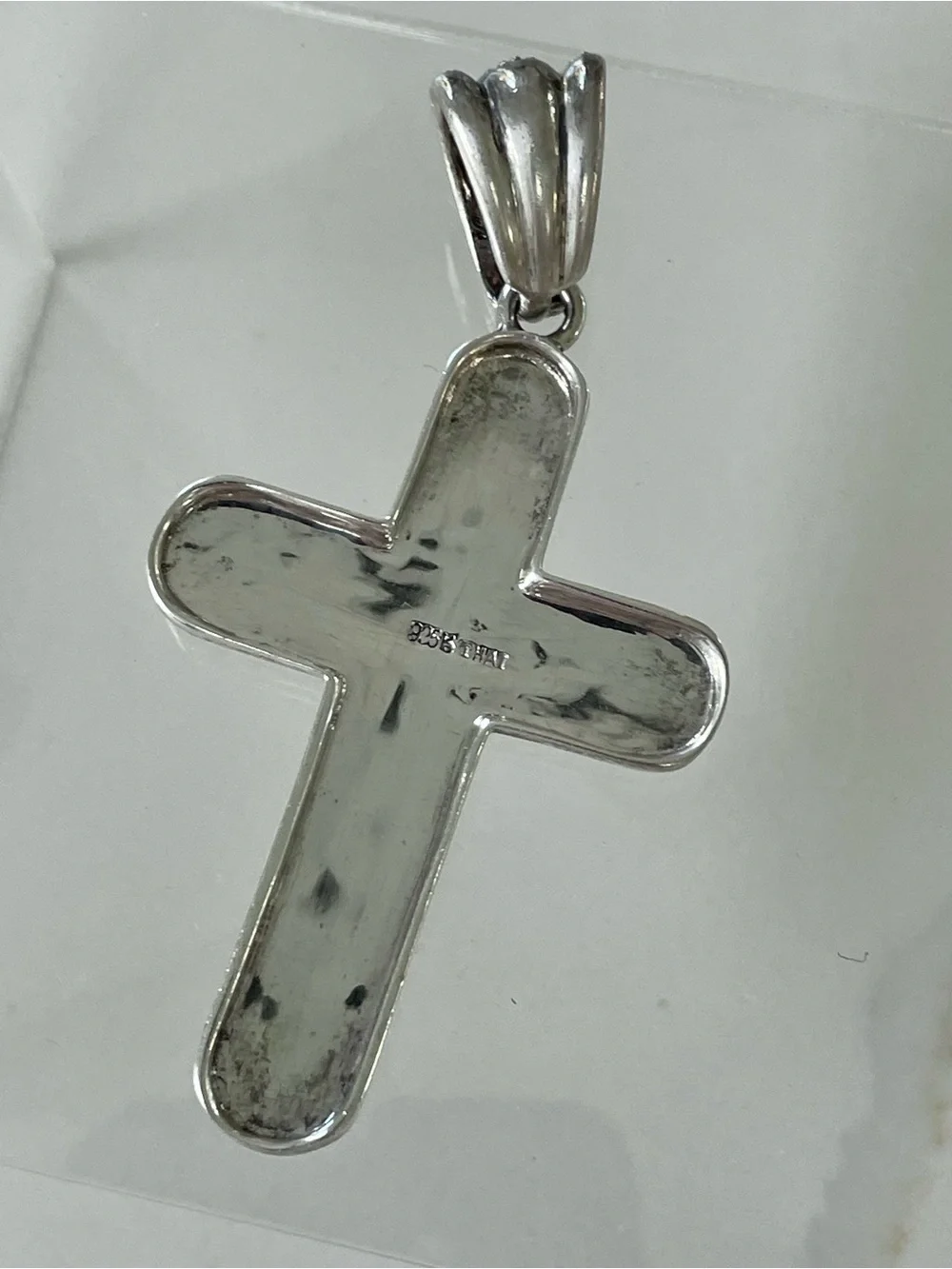 Large Vintage 925 Sterling Silver Marcasite Stone Cross Pendant